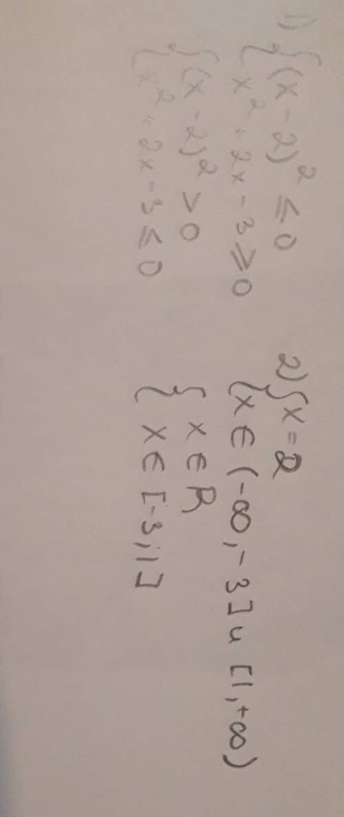 Решите, уравнение методом интервалов.(х-2)²(х²+2х-3)≤0