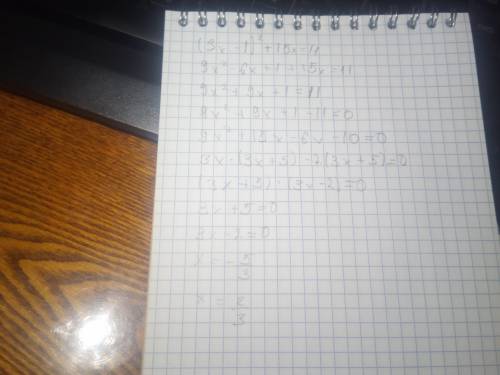 Решите уравнения 1) (3x-1)^2+15x=11 2) x^2-4/3+4x=3 3) (x+4)(2x-1)=x(3x+11) 4) 2x+2=x^2