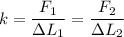 k = \dfrac{F_1}{\Delta L_1} = \dfrac{F_2}{\Delta L_2}