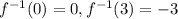 f^{-1}(0)=0, f^{-1}(3)=-3