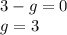 3 - g = 0 \\ g = 3