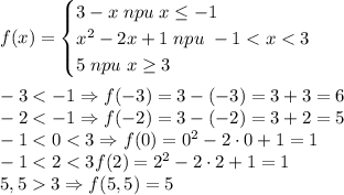 f(x)=\begin{cases}3-x\;npu\;x\leq-1\\x^2-2x+1\;npu\;-1