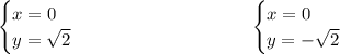\begin{cases}x=0\\y=\sqrt2\end{cases}\ \ \ \ \ \ \ \ \ \ \ \ \ \ \ \ \ \ \ \ \ \ \ \ \ \ \begin{cases}x=0\\y=-\sqrt2\end{cases}