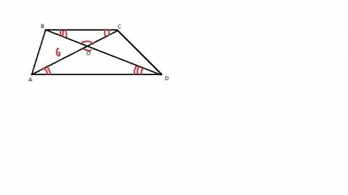 Втрапеции abcd (ab параллельно ad) диагонали пересекаются в точке o. площадь треугольника boc равна