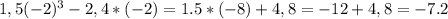 1,5(-2)^3-2,4*(-2)=1.5*(-8)+4,8=-12+4,8=-7.2