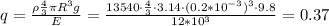 q=\frac{\rho \frac{4}{3} \pi R^3g}{E} = \frac{13540 \cdot \frac{4}{3} \cdot 3.14 \cdot (0.2 *10^{-3})^3 \cdot 9.8 }{12*10^3} =0.37