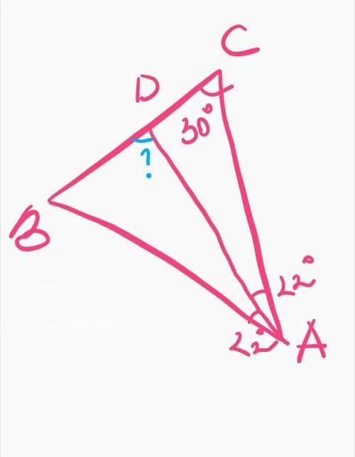 Втреугольнике abc ad-биссектриса угол c равен 30 градусов угол b a d равен 22 градуса найдите угол a