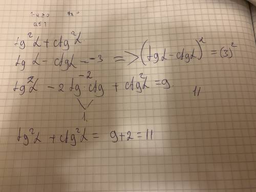 Вычислить: а) tg²a + ctg²a, если tg a - ctg a = -3 б) (6sin a + 5cos a) / (4sin a - 3cos a), если tg