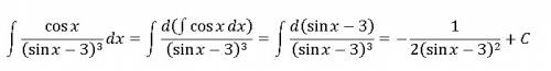 Найти неопределенный интеграл (cos dx)/((sin x-3)^3)