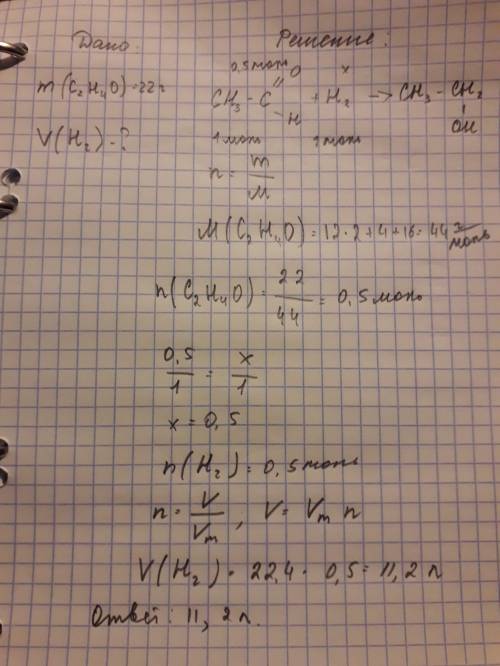 Какой объём водорода может присоединиться к 22 г этаналя?