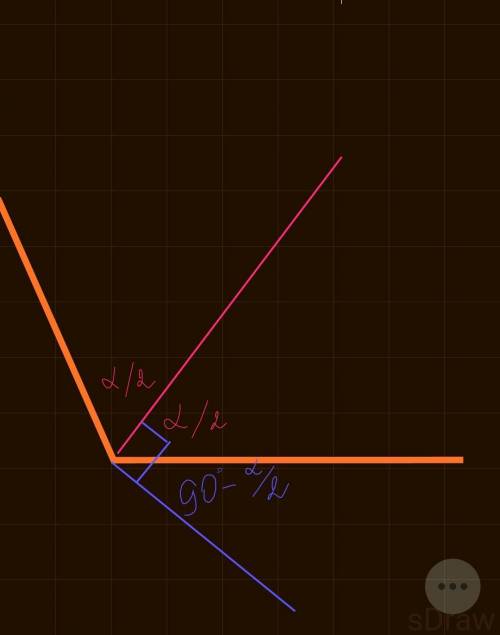 Из вершины угла, равного a (альфа), проведен луч, перпендикулярный к его биссектрисе. этот луч образ