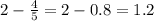 2 - \frac{4}{5} = 2 - 0.8 = 1.2