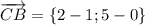 \overrightarrow{CB}=\{2-1;5-0\}