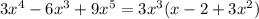 3 {x}^{4} - 6 {x}^{3} + 9 {x}^{5} = 3 {x}^{3} (x - 2 + 3 {x}^{2} )