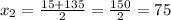 x_2=\frac{15+135}{2}=\frac{150}{2}=75