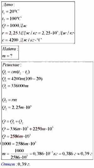 Какую массу воды взятой при температуре 20, можно полностью превратить пар затратив q = 1000 дж
