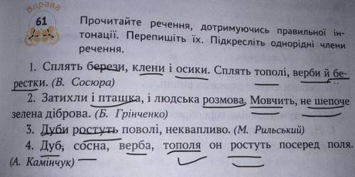 Прочитайте речення,дотримуючись правильної інтонації.перепишіть їх.підкресліть однорідні члени речен