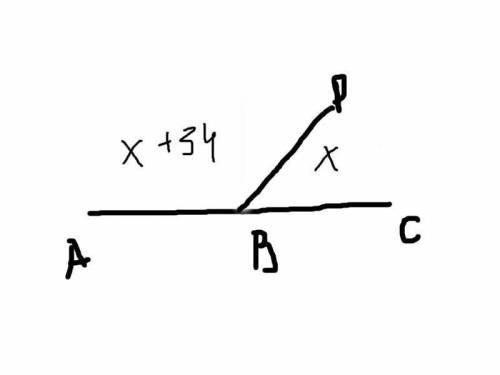 Один из смежных углов на 34 градуса больше другого.найдите эти углы.