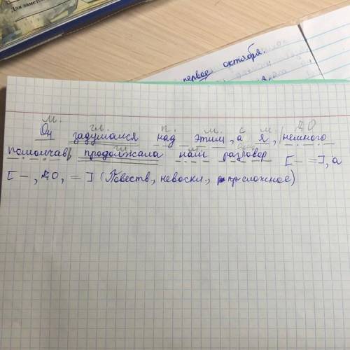 Синтаксический разбор. он задумался над этим ,а я,немного , продолжала наш разговор .