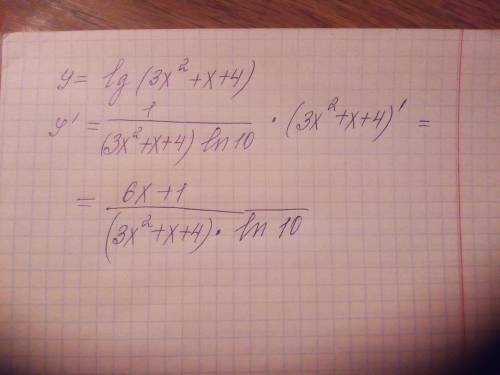 Найдите производное следущей функции: у= lg (3x^2 + x + 4)