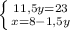 \left \{ {{11,5y=23} \atop {x=8-1,5y}} \right.