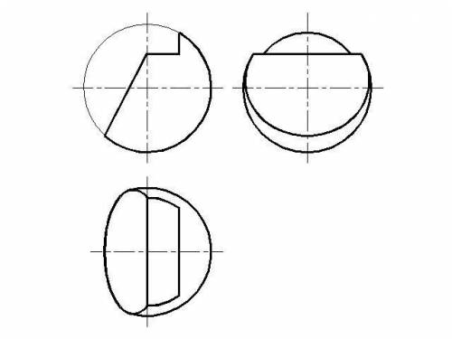 с вопросом по начертательной построить три основных вида сферы усечённой плоскостями. + указать то