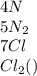 4N \\ 5N _{2} \\ 7Cl \\ Cl _{2}()