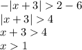 - |x + 3| 2 - 6 \\ |x + 3| 4 \\ x + 3 4 \\ x 1