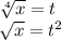 \sqrt[4]{x} = t \\ \sqrt{x} = t^{2}