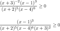 \dfrac{(x+3)^{-2}(x-1)^3}{(x+2)^5(x-4)^6} \geq 0\\ \\ \\ \dfrac{(x-1)^3}{(x+2)^5(x-4)^6(x+3)^2}\geq 0\\ \\