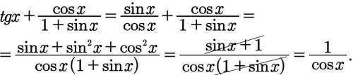 Скоротіть вираз tgx+cosx/1+sinx