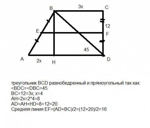 Добрые люди с решением данной . дана прямоугольная трапеция abcd, ∠c = ∠d = 90°, cd = 12см, ∠adb = 4