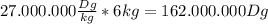 27.000.000 \frac{Dg}{kg} * 6kg = 162.000.000 Dg