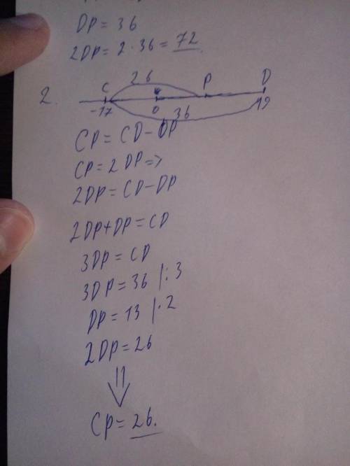 Точки c(-17),d(19) и p(x) расположены на координатной прямой так, что cp=2pd. найдите: а) длину отр