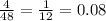 \frac{4}{48} = \frac{1}{12} = 0.08