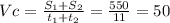 Vc = \frac{S_{1}+S_{2} }{t_{1}+t_{2} }=\frac{550}{11}=50