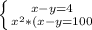 \left \{ {{x-y=4} \atop {x^2*(x-y=100}} \right.