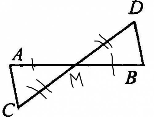 Дано: точка м середина отрезков ав и сd а угол с 60 градусов найти: угол d
