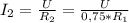 I_2=\frac{U}{R_2} =\frac{U}{0,75*R_1}