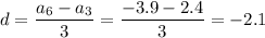 d=\dfrac{a_6-a_3}{3}=\dfrac{-3.9-2.4}{3}=-2.1