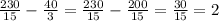 \frac{230}{15} - \frac{40}{3} = \frac{230}{15} - \frac{200}{15} = \frac{30}{15} = 2