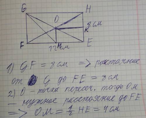 нарисуй прямоугольник fghe, сторона которого he= 8 см fe= 12 см. найди расстояние: a) от вершины g