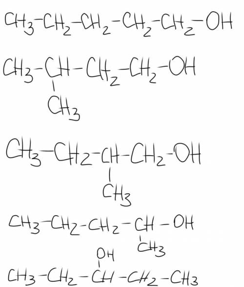 Напишите структурные формулы 5 изомеров и назовите по международной номелклатуре c5h11oh