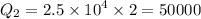 Q_2 = 2.5 \times {10}^{4} \times 2 = 50000