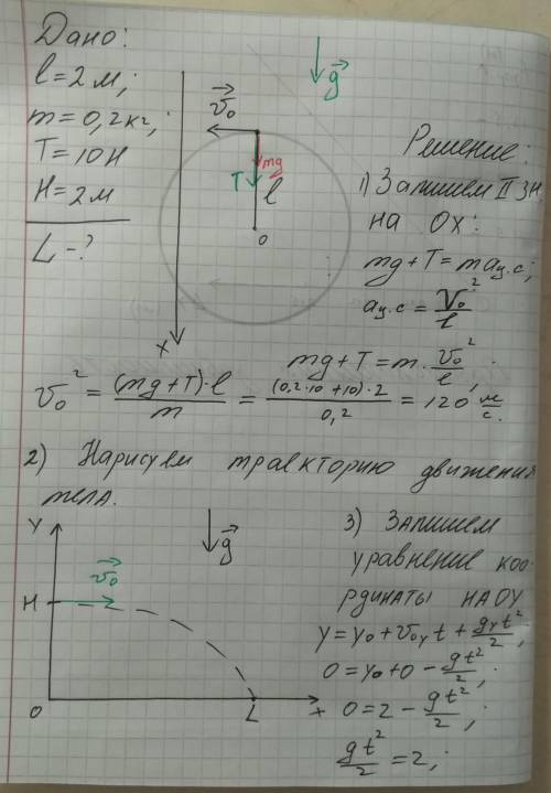 Масса груза 0.2кг, груз вращается в вертикальной плоскости на нити длиной 2м. в момент, когда нить б