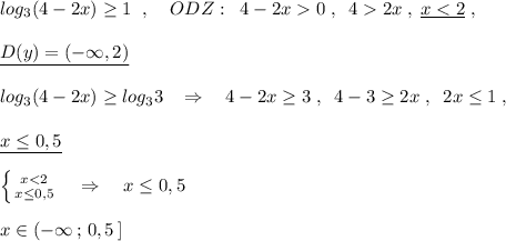 log_3(4-2x)\geq 1\; \; ,\; \; \; \; ODZ:\; \; 4-2x0\; ,\; \; 42x\; ,\; \underline {x