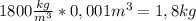 1800\frac{kg}{m^{3} }*0,001m^{3} =1,8kg