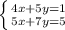 \left \{ {4x+5y=1} \atop {5x+7y=5}} \right.