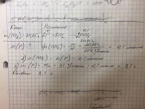 Решите : рассчитайте массу фосфора, который необходим для получения 20, 85г. хлорида фосфора (v) –