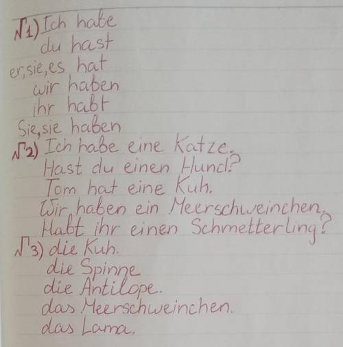 1) исправьте ошибки в спряжении глагола haben: ich hast du haben er, sie, es habe wir hat ihr haben